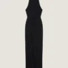Rochie de seară drapată cu gât halter din crep cady Rochie de seară drapată cu gât halter din crep cady