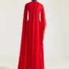 Rochie de seară drapată din șifon cu capă Rochie de seară drapată din șifon cu capă