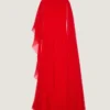 Rochie de seară drapată din șifon cu capă Rochie de seară drapată din șifon cu capă