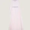 Rochie de seară drapată din șifon cu cristale și capă Rochie de seară drapată din șifon cu cristale și capă