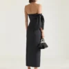 Rochie lungă bustieră din lână cu fundă Rochie lungă bustieră din lână cu fundă