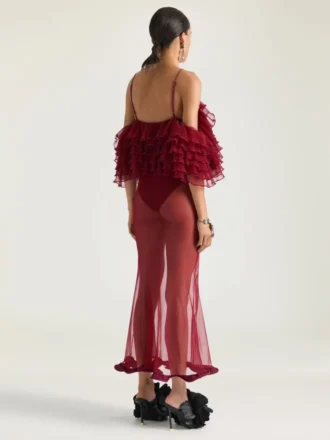 Rochie lungă cu volane din tricot ultrafin