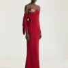 Rochie lungă de seară tip bustieră din crep, cu fundă și paiete Rochie lungă de seară tip bustieră din crep, cu fundă și paiete