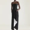 Rochie lungă înfășurată, decupată, din lână și mohair