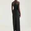 Rochie lungă înfășurată, decupată, din lână și mohair