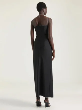 Rochie lungă înfășurată, decupată, din lână și mohair