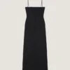 Rochie lungă înfășurată, decupată, din lână și mohair