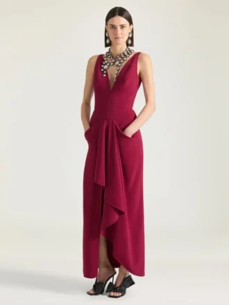 Rochie lungă înfășurată din crep cady