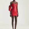 Rochie mini bustieră din piele Nappa cu fundă