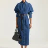 Rochie tip cocon din denim albastru mediu Rochie tip cocon din denim albastru mediu