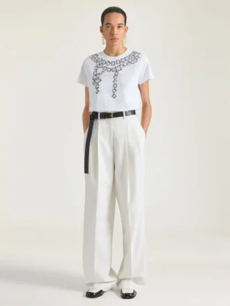 Tricou din bumbac cu imprimeu deconstrucționist cu cristale