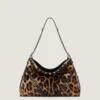 Voyou Bag medie din piele cu efect de ponei, cu model de leopard