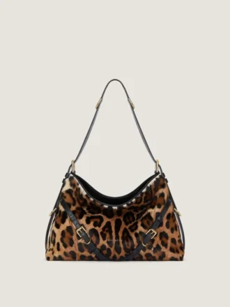 Voyou Bag medie din piele cu efect de ponei, cu model de leopard