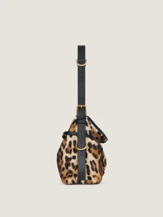 Voyou Bag medie din piele cu efect de ponei, cu model de leopard
