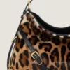Voyou Bag medie din piele cu efect de ponei, cu model de leopard
